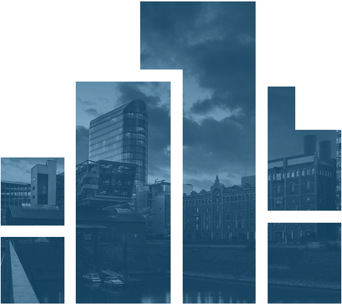 ETECTURE Logo mit Bild vom Standort Düsseldorf im Hintergrund